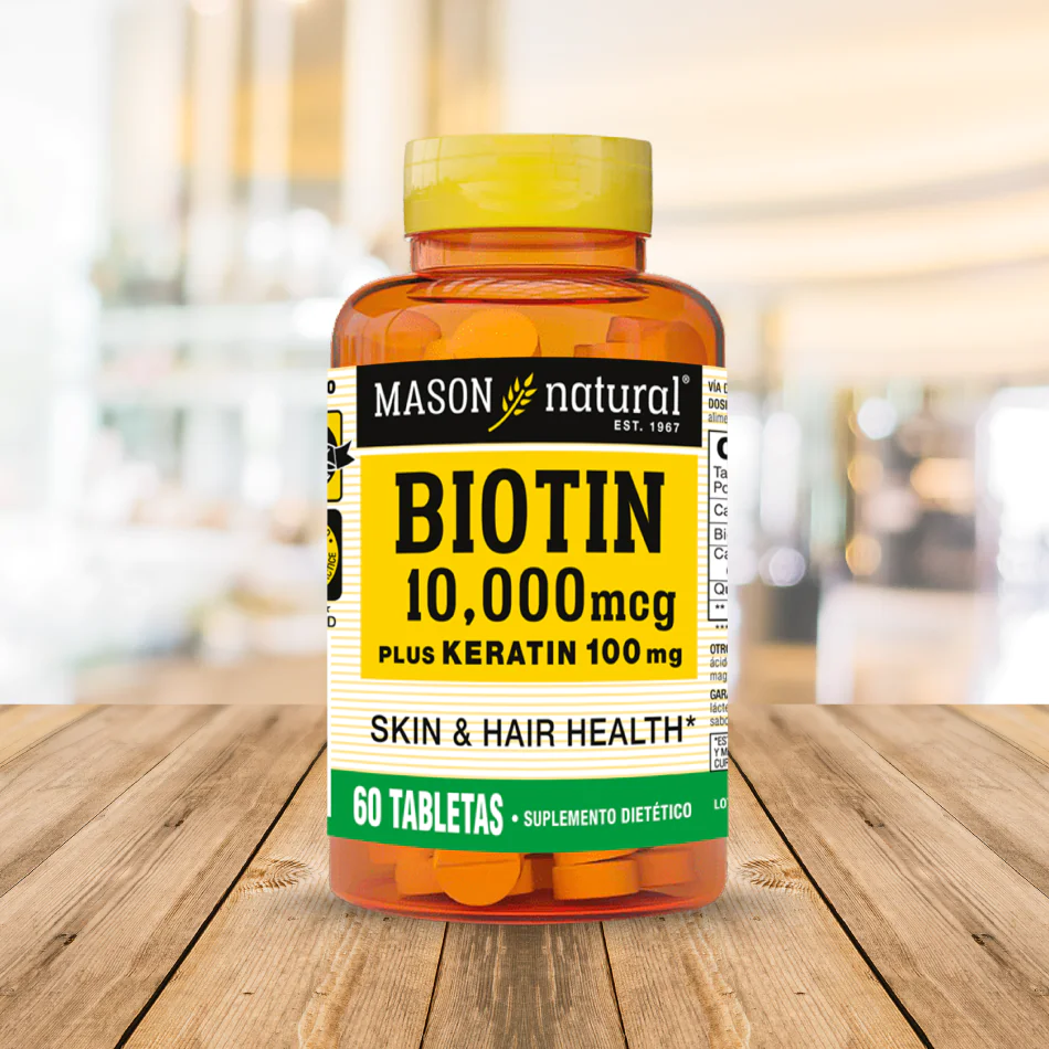 MASON natural Biotina 10,000 Plus Keratina 100mg 60 tabletas